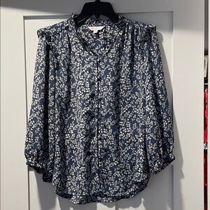LC Lauren Conrad Navy Floral Blouse - size large